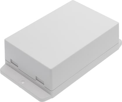 Photo of an white ABS utility box that is 105mm in length, 70.6mm in width and 35.5mm in height.