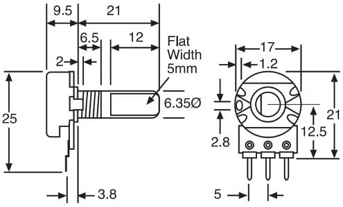 V16L Linear Potentiometer 16mm Dimension jpg