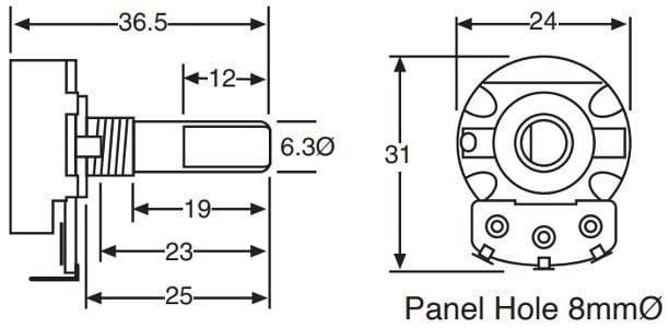 VCU Linear B Taper Potentiometer 24mm Dimension jpg