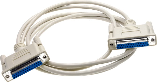 Photo of a 2m DB25FEM to DB25FEM cable.