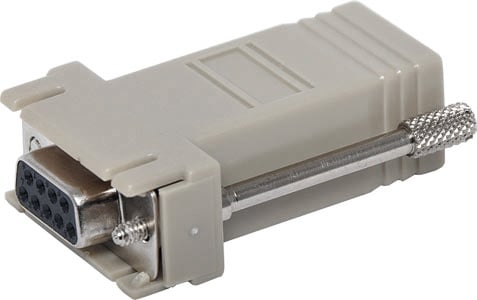Photo of an assembled DB9 demale to RJ45 adaptor.