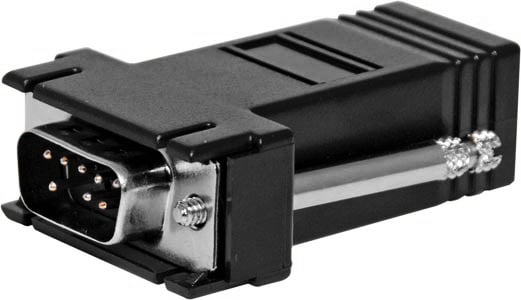 Photo of a DB9 male to RJ45 adaptor.