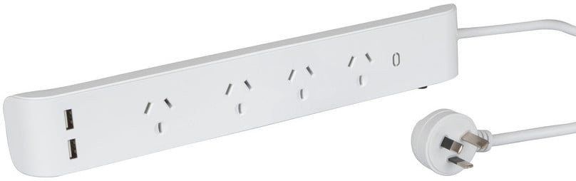 4 Way Mains Powerboard with 2 USB Ports and Surge Protection