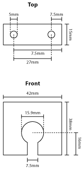 Technical illustration of an AARC antenna L bracket to suit N socket base.