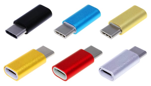 Photo of a group of micro usb to usb 3.1 type C adaptors.