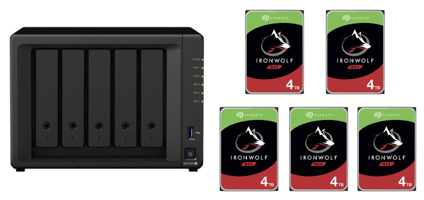 Synology Bundle - DS1520+ NAS + 5 Seagate Ironwolf 4TB HDDs