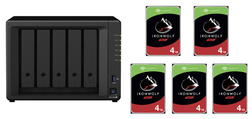 Synology Bundle - DS1520+ NAS + 5 Seagate Ironwolf 4TB HDDs