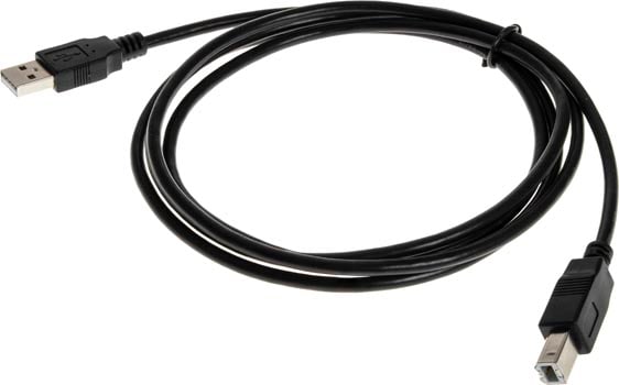 Photo of a 1.8 meter long USB 2.0 A to B lead.