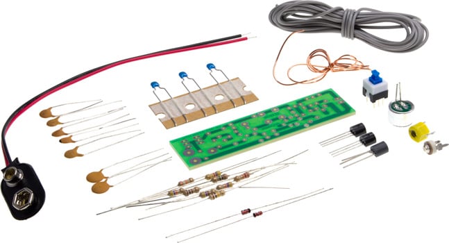 Photo of a 9V 3 stage FM transmitter kit.