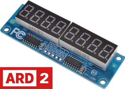 Photo of the top of an Arduino-compatible 8-Digit display module.