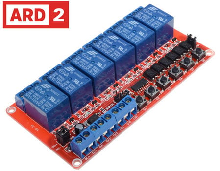 Photo of a 6 channel self-latching module 12V that is Arduino compatible.