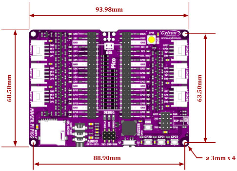 Cytron Maker Pi Pico Base Board Dimension