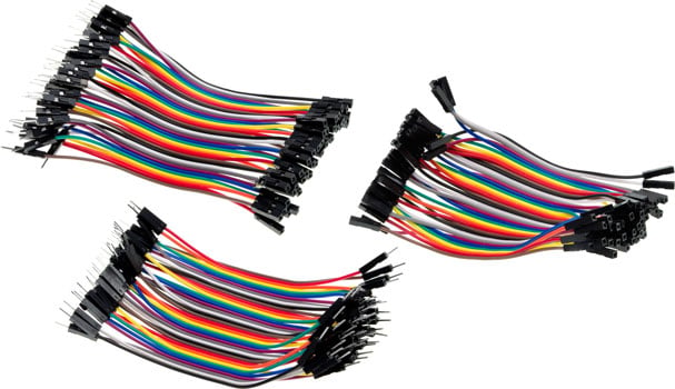 Photo of a 120 pack of 100mm rainbow jumper connector leads.