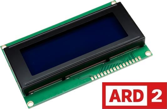 Photo of a 20x4 character blue backlight LCD module, that is Arduino-Compatible.