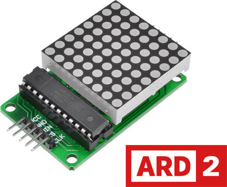 Photo of an LED dot matrix display module with MAX7219 controller.