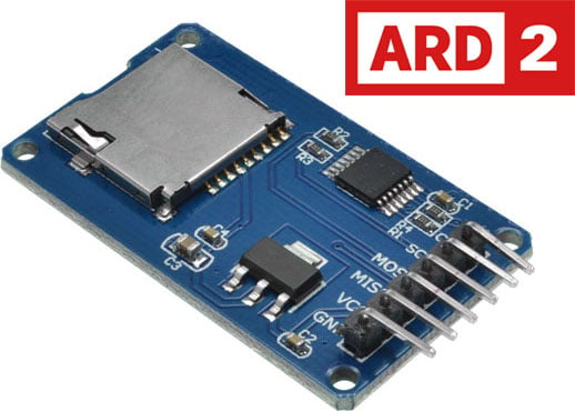 Photo of an Arduino micro SD card reader module.