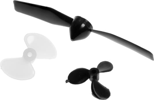 Group photo of propellers: two boat propellers and one aeroplane propeller.