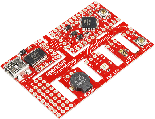 Photo of a Sparkfun Protosnap Pro Mini that is Arduino compatible.