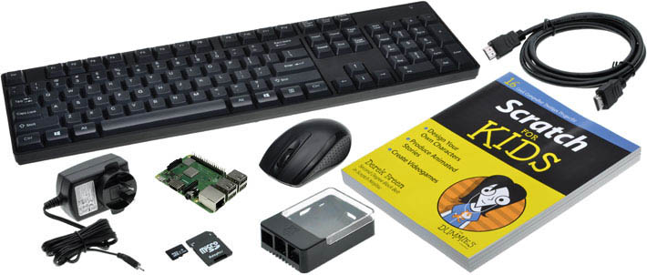 Photo of a Raspberry Pi in a Box Starter Kit: Scratch For Kids.