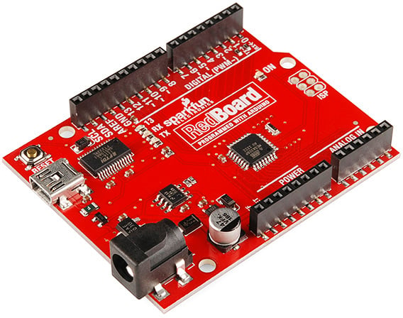 Photo of a Sparkfun RedBoard that is programmed with Arduino.