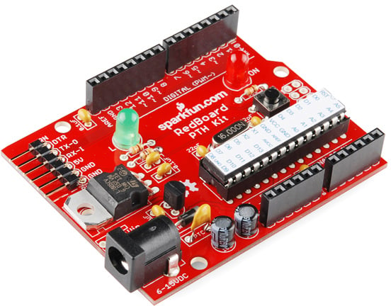 Photo of a Sparkfun RedBoard PTH kit.