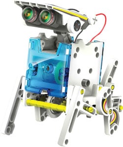 Photo of a 14-in-1 robotics solar kit, assembled as a dog.