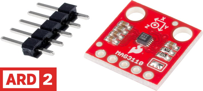 Photo of a 3-axis magnetic field sensor that is Arduino-compatible.