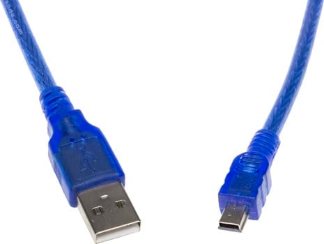 Full length photo of a 300mm USB 2.0 to micro USB B lead.