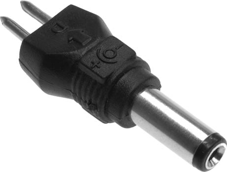 Photo of a 2.10mm by 5.0mm DC adaptor taken on an angle.