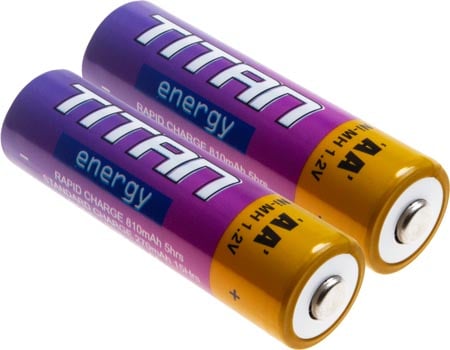 Photo of a 2 pack of AA 2700mAh NiMH batteries.