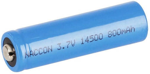 Photo of a 14500 3.5V lithium ion rechargeable battery.