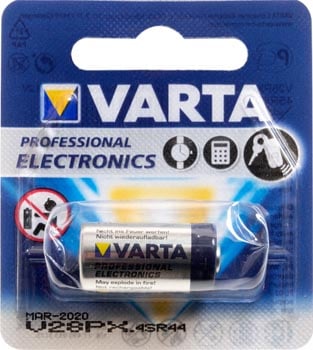 Photo of a Varta VPX28LB 6V lithium battery in packaging.