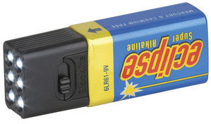 Photo of a blocklite LED (light emitting diode) nine voltage battery light.