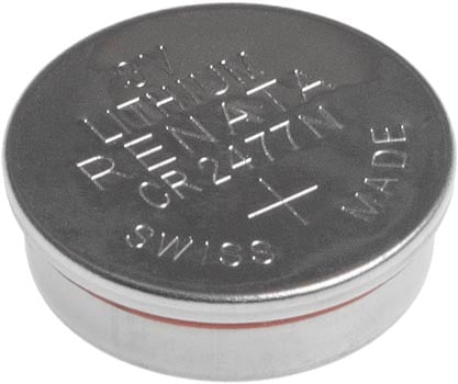 Photo of a 3 volt CR2477NR lithium coin cell battery.