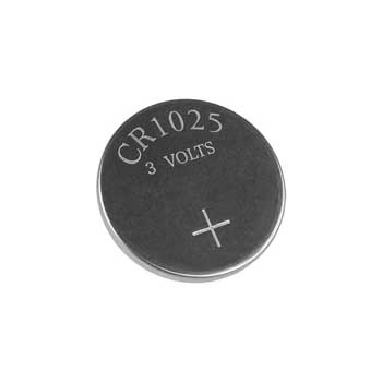Photo of a CR1025 lithium battery.