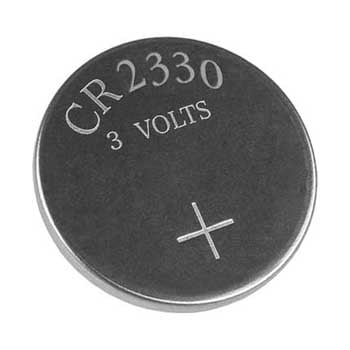 Photo of a CR2330 lithium battery.