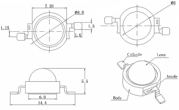 LED-COB/W-x Dimensions Diagrams