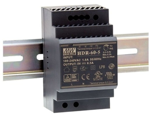 Mean Well HDR-60-5 Slim Din Rail PSU 5V 12A 60W jpg
