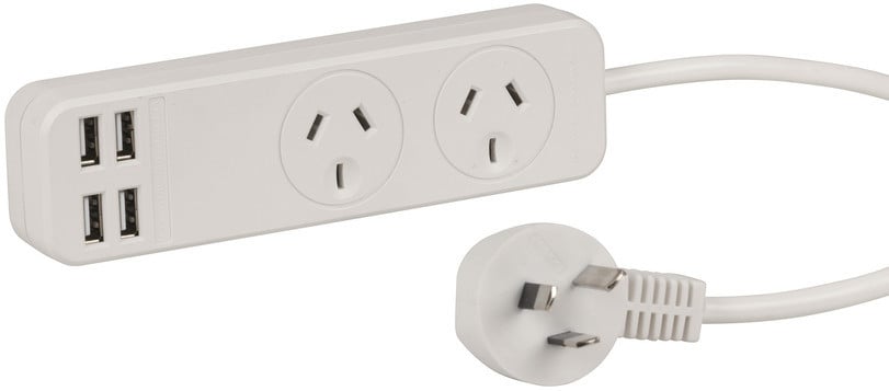 2 Outlet Power Board with 4 USB Charge Ports