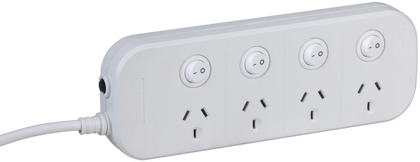 4 Way Powerboard with Individual Switches and Surge Overload Protection