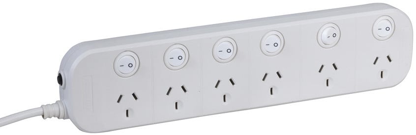6 Way Powerboard with Individual Switches and Surge Overload Protection
