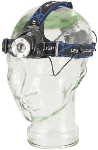 Photo of a Cree XML 550 lumen head torch with adjustable beam.