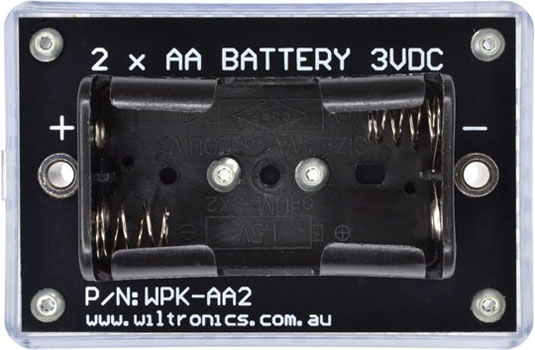 2 x AA Battery 3VDC. P/N: WPK-AA2. www.wiltronics.com.au