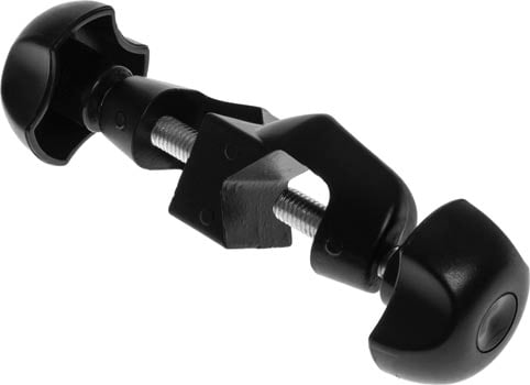 Photo of a black bosshead clamp that suits 16mm rods.