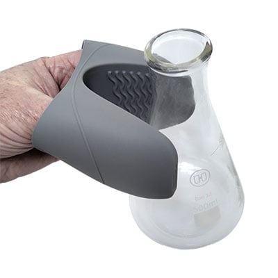 Silicone Hot Hand Holder Grey - In Use