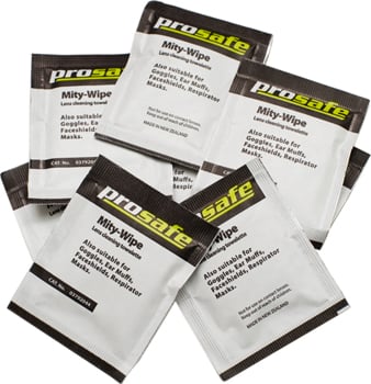 Photo of packets of lens cleaning wet wipes, available in a box of 300.
