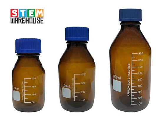Amber Reagent Bottles with Blue Screw Cap