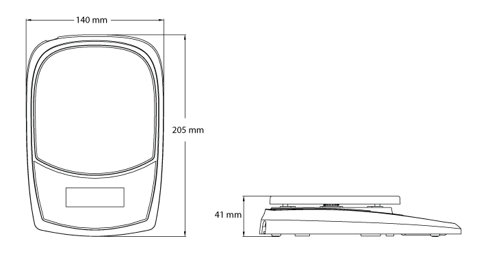 Technical illustration showing the dimensions of an Ohaus CR621 compact scale.