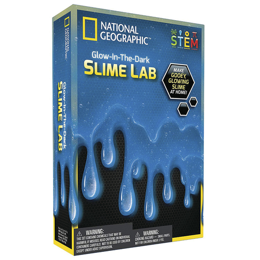 Photo of a glow-in-the-dark blue slime science kit.