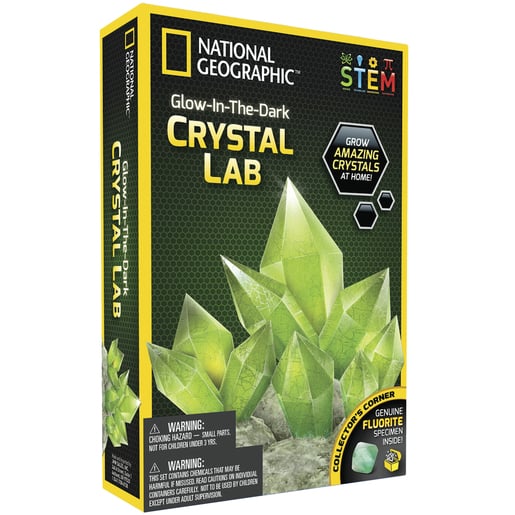 Photo of a glow-in-the-dark green crystal science kit.